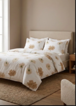Floral Printed Bedsheet | White Beige Flower Design | Bedeasia - Image 4