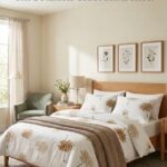 Floral Printed Bedsheet | White Beige Flower Design | Bedeasia