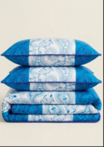 Blue & White Printed Cotton King Size Bedsheet | Bedeasia - Image 2