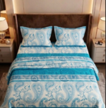 Blue & White Printed Cotton King Size Bedsheet | Bedeasia
