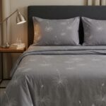 Bedeasia grey dandelion printed single cotton bedsheet set with pillow cover