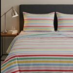 Multicolor striped cotton double bedsheet with matching pillow cover by Bedeasia