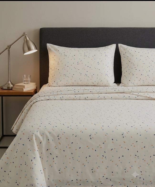 Bedeasia off white cotton bedsheet set with multicolored confetti dash print