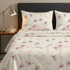 Bedeasia delicate purple floral single cotton bedsheet set with matching pillow cover