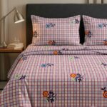Bedeasia grid floral printed single cotton bedsheet set with pillow cover