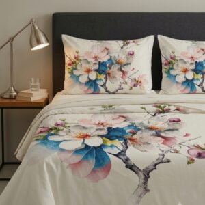 Bedeasia floral blossom cotton king size bedsheet with matching pillow covers on bed