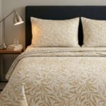 Cotton king size bedsheet with beige botanical leafy print