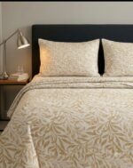 Cotton king size bedsheet with beige botanical leafy print