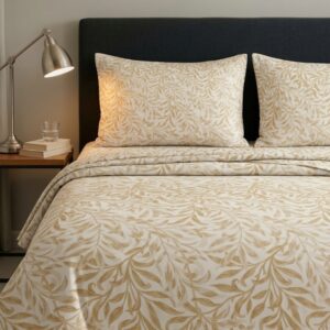 Cotton king size bedsheet with beige botanical leafy print